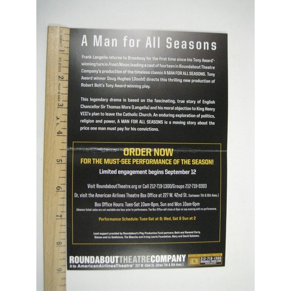 A Man for All Seasons Playbill 2008 Roundabout Theatre Company Frank Langella - Picture 6 of 9